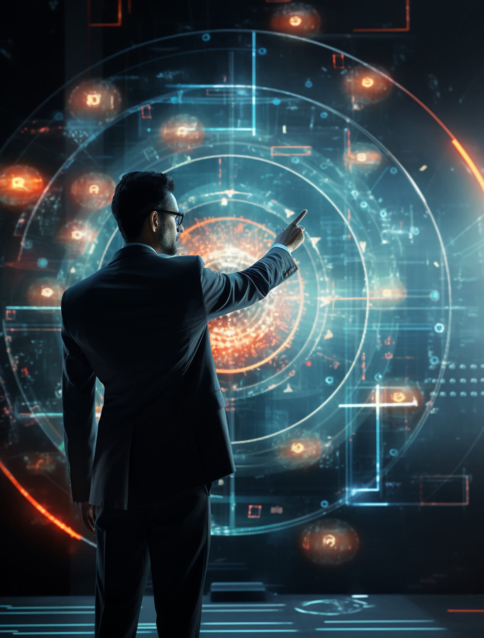A business leader in a futuristic environment